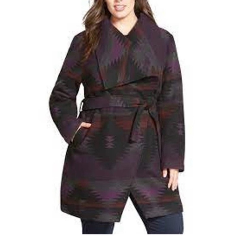 Steve Madden Black and Purple Coat Jacket Wrap Style Aztec Boho Bohemian
